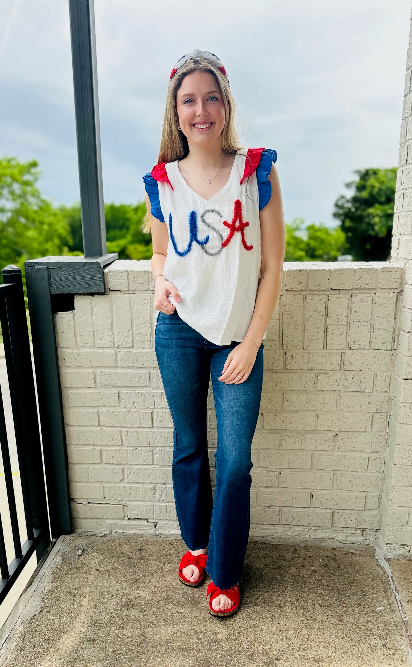 USA Metallic Tinsel Color Block Top