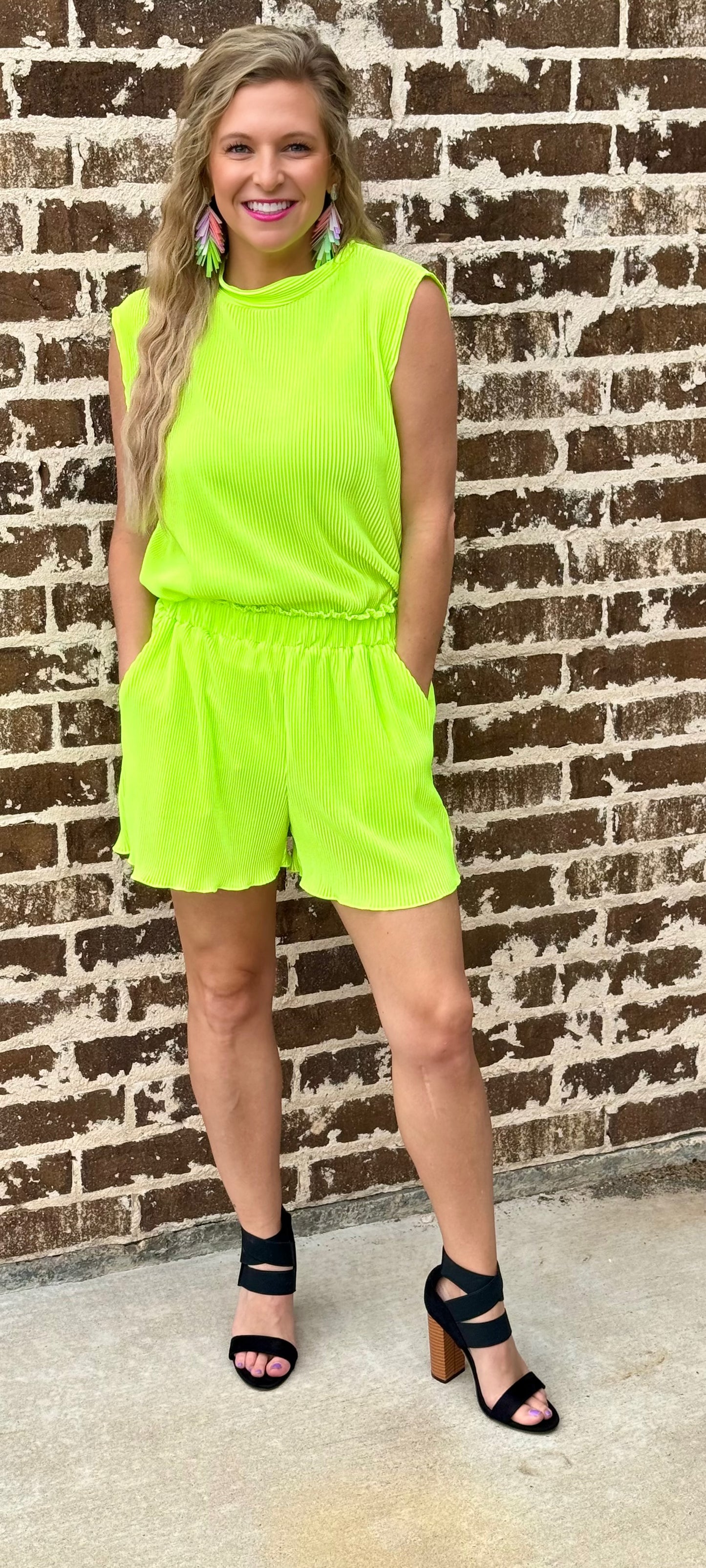 Hard to Resist Pleated Set Neon• Lime