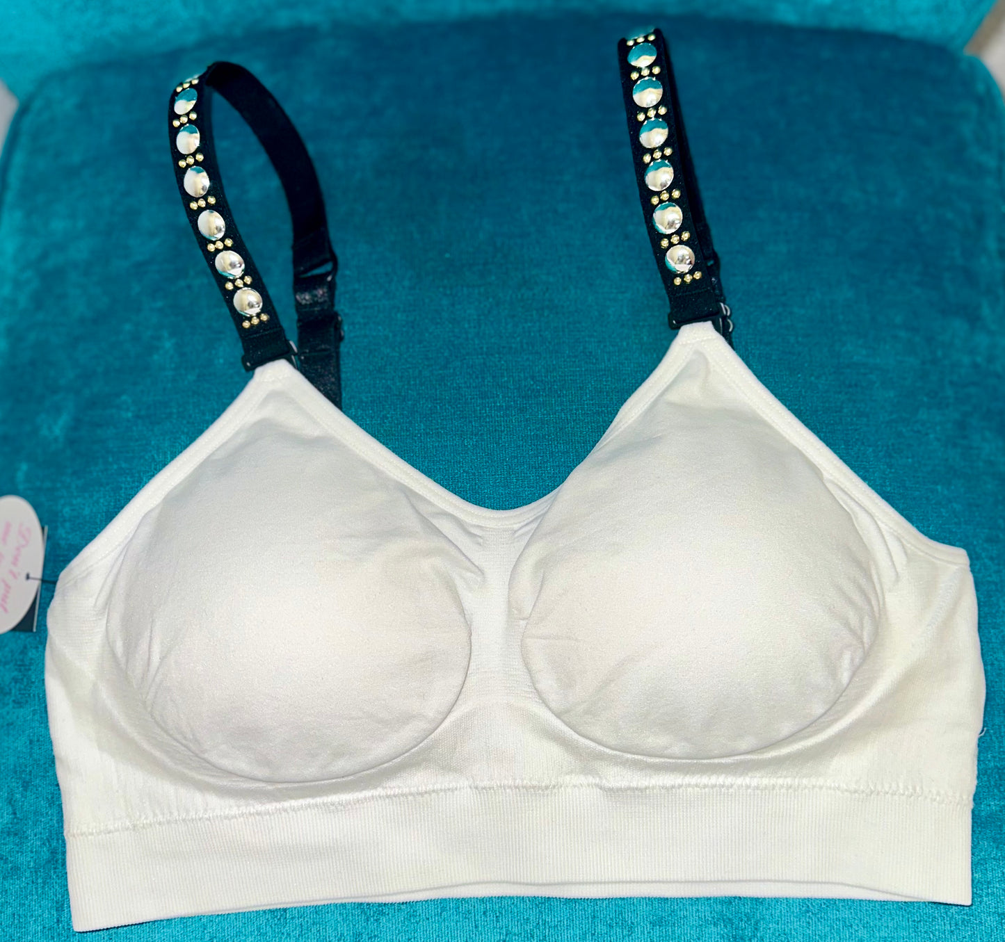 Strap- It Bra - White with Silver Studded Strap