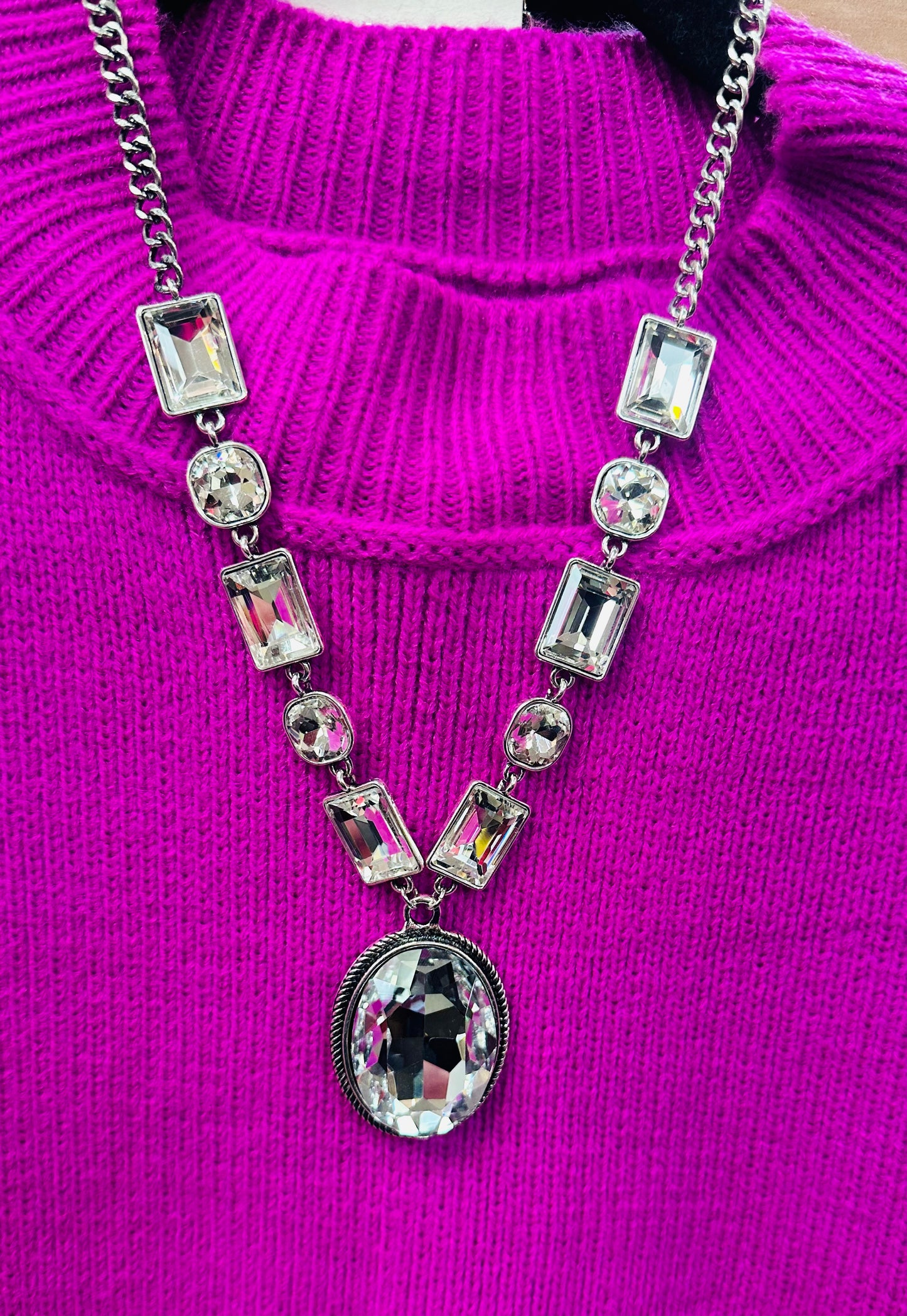 Silver Rhinestone Chunky Necklace