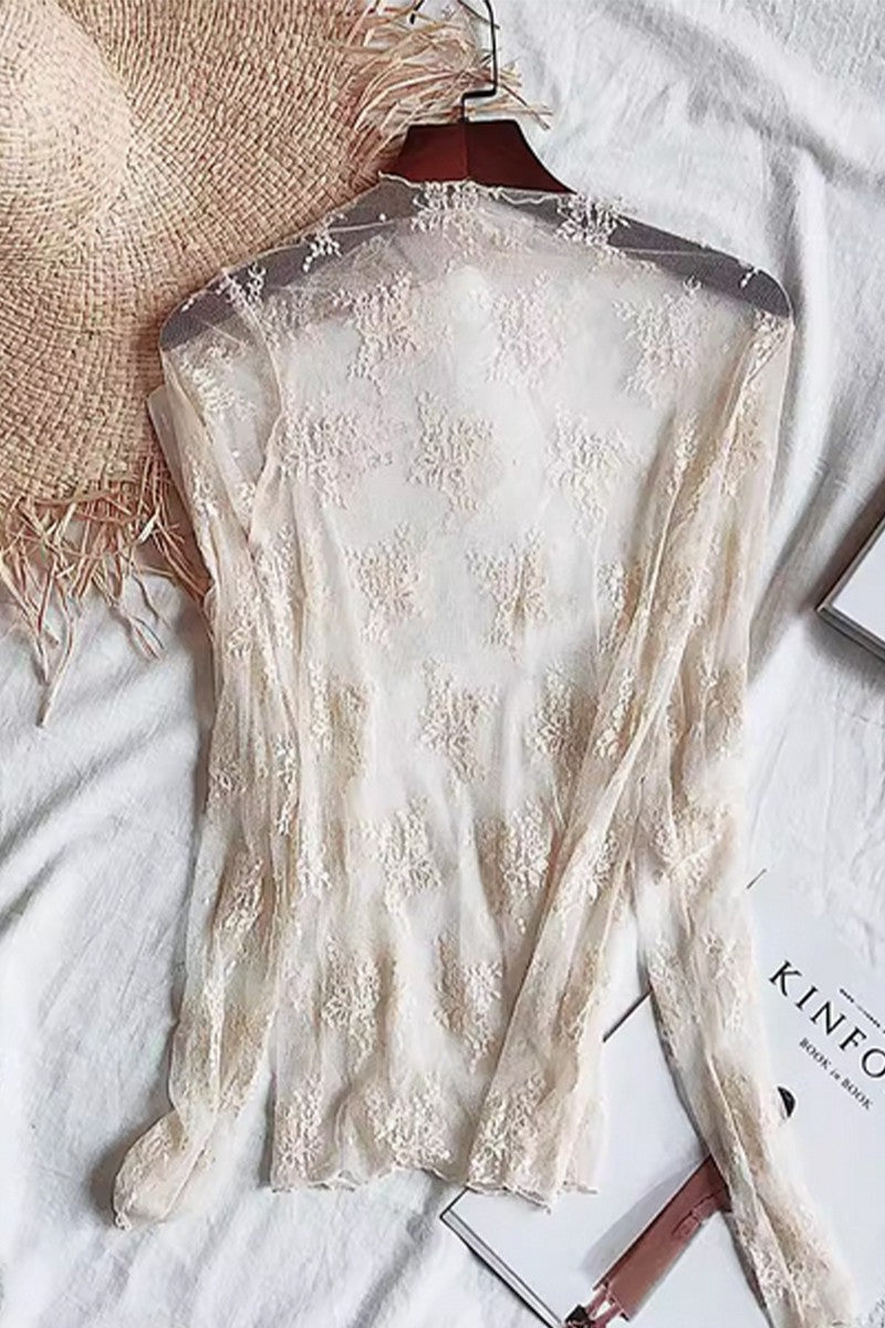 Lace Sheer Mesh Top: Ivory