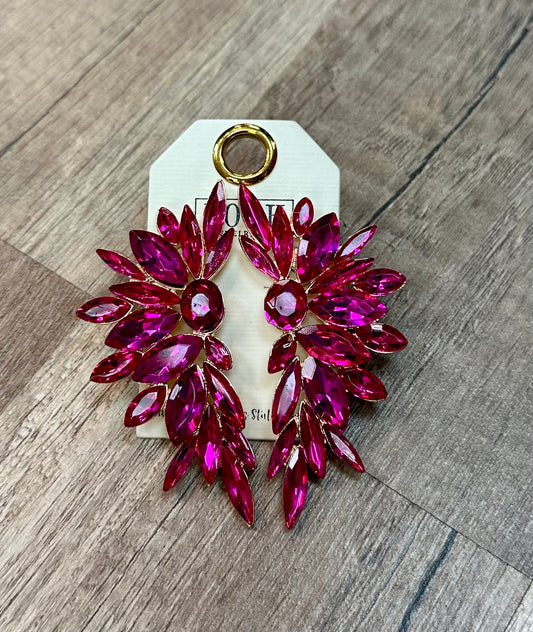 Fuschia Crescent Rhinestone Earring