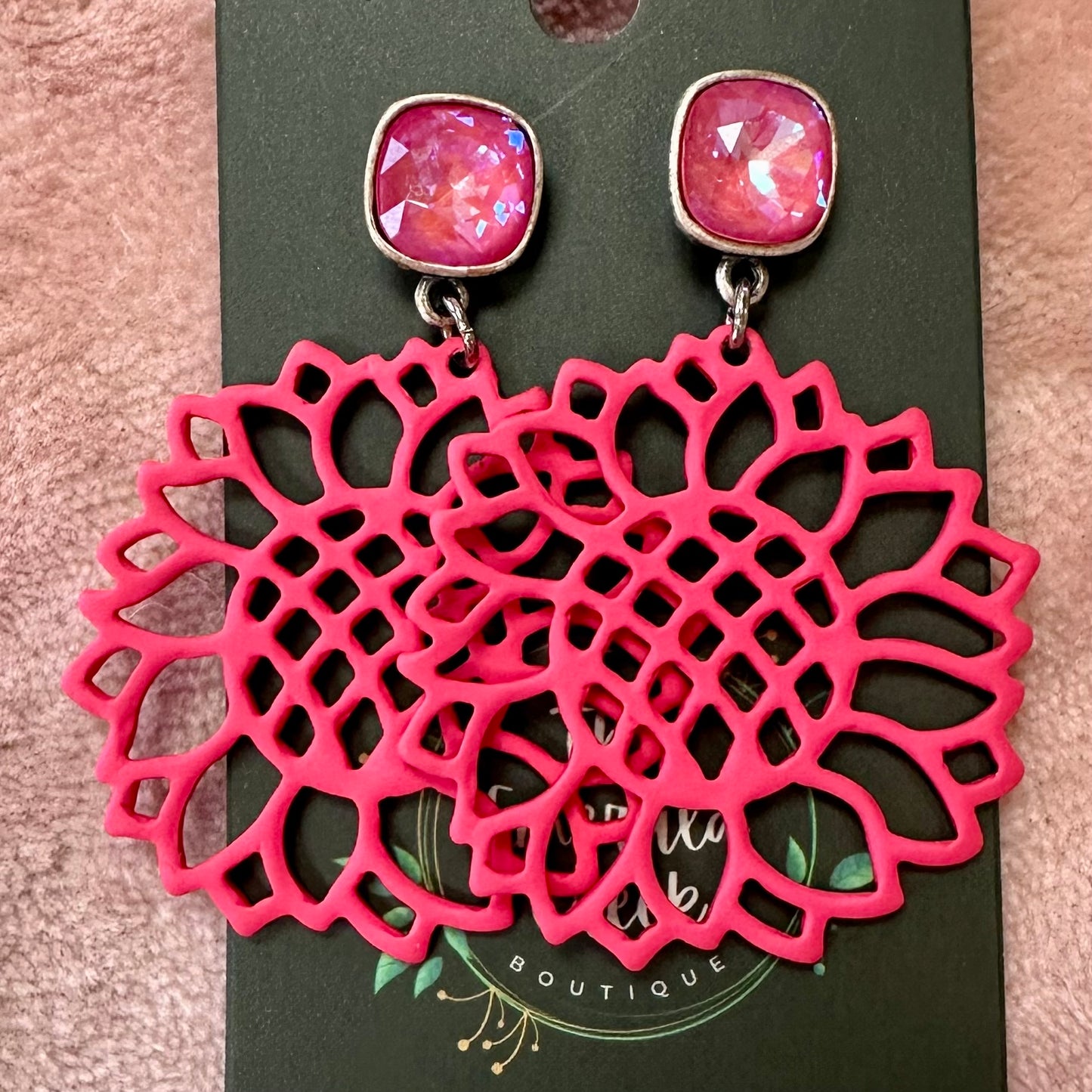 Pink Sunflower Earrings