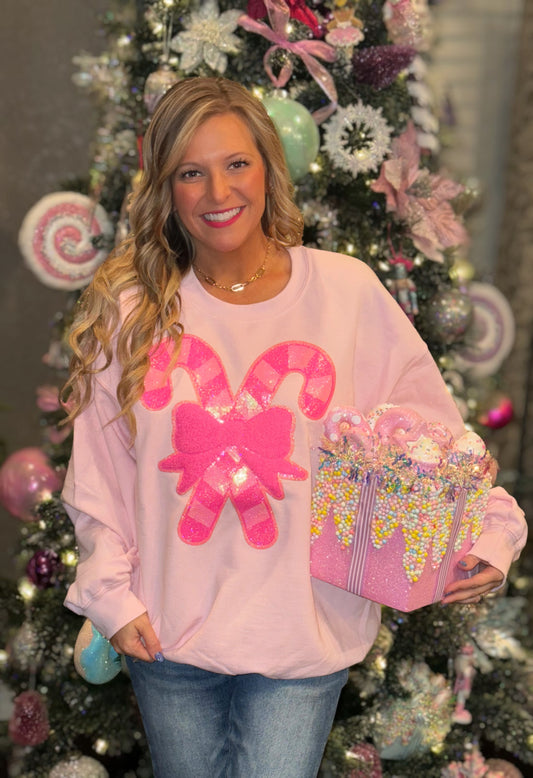 Pink Candy Cane Patch Sweatshirts