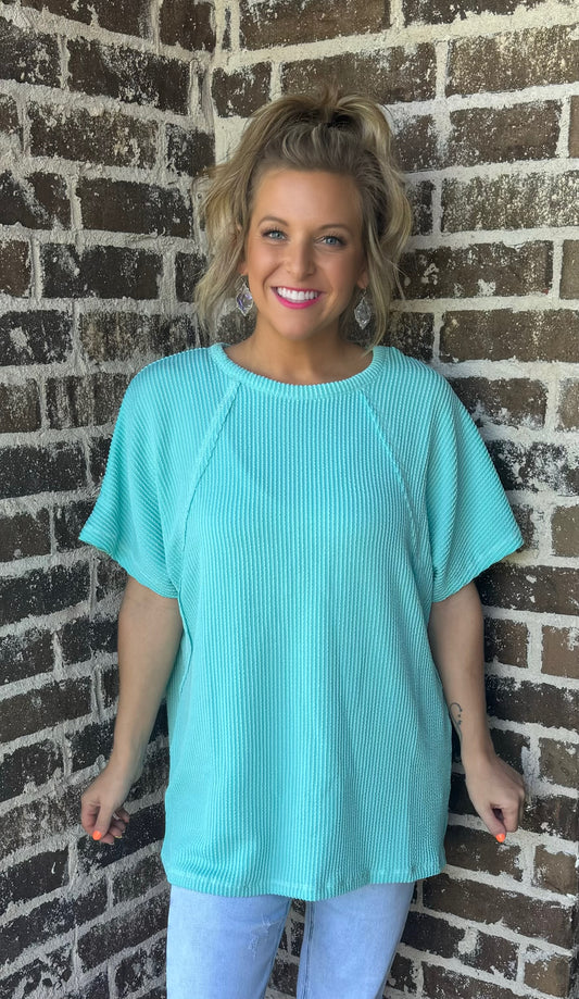 The Danae Ribbed Top • Turquoise
