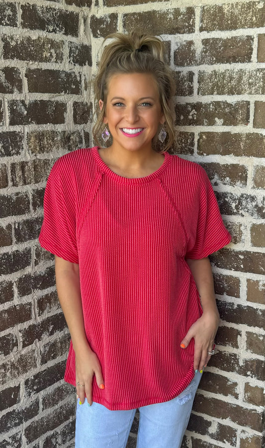 The Danae Ribbed Top • Red