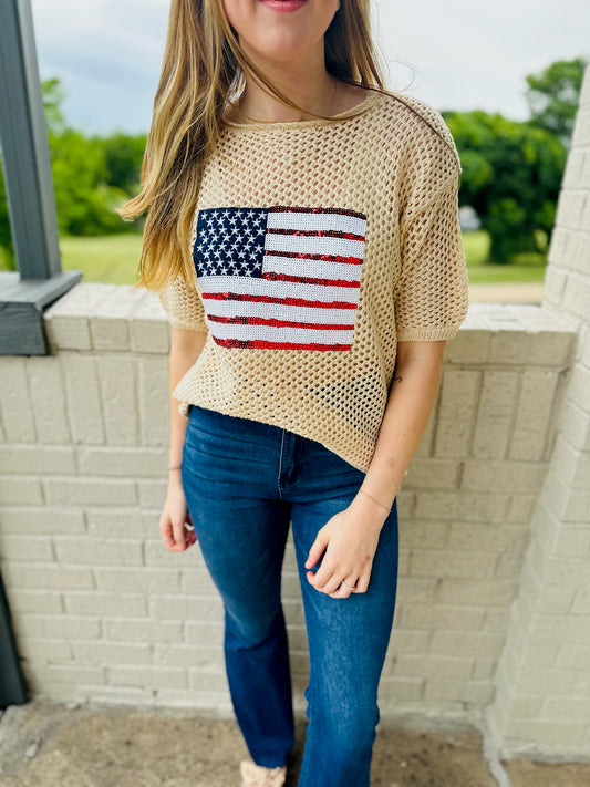 Sequin Americana Flag Sweater