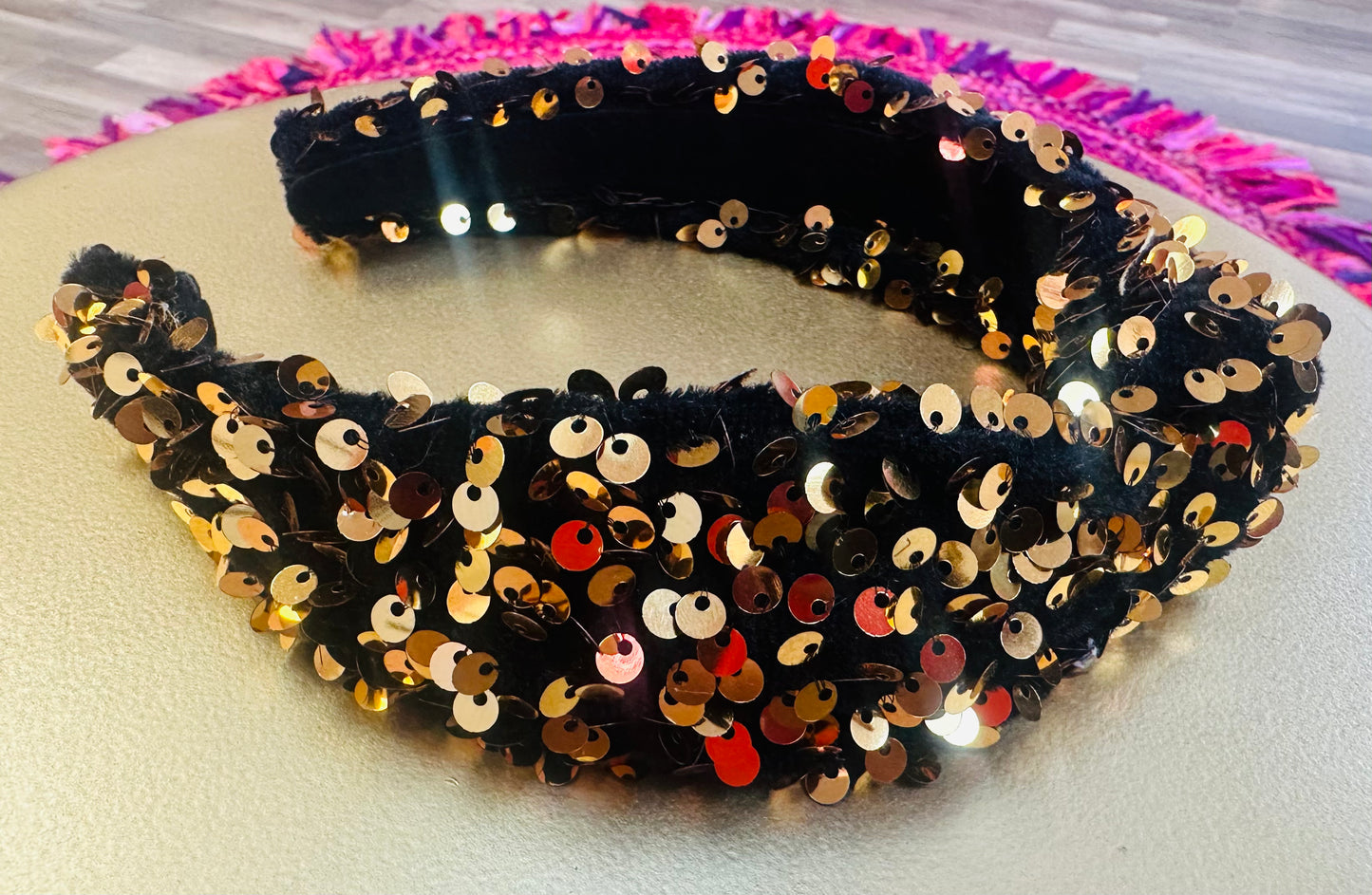 Gold and Black Sequin Headband