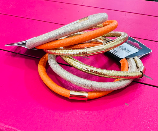 Gold and Orange Leather Bracelets