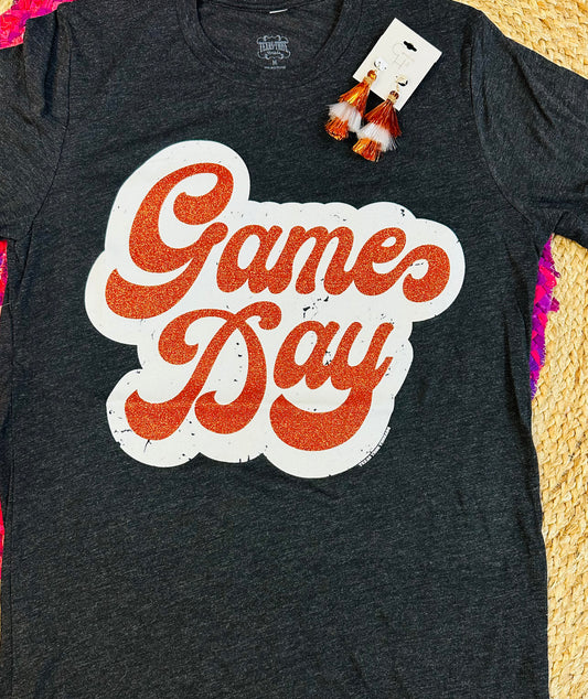 Game Day Glitter Tee Orange