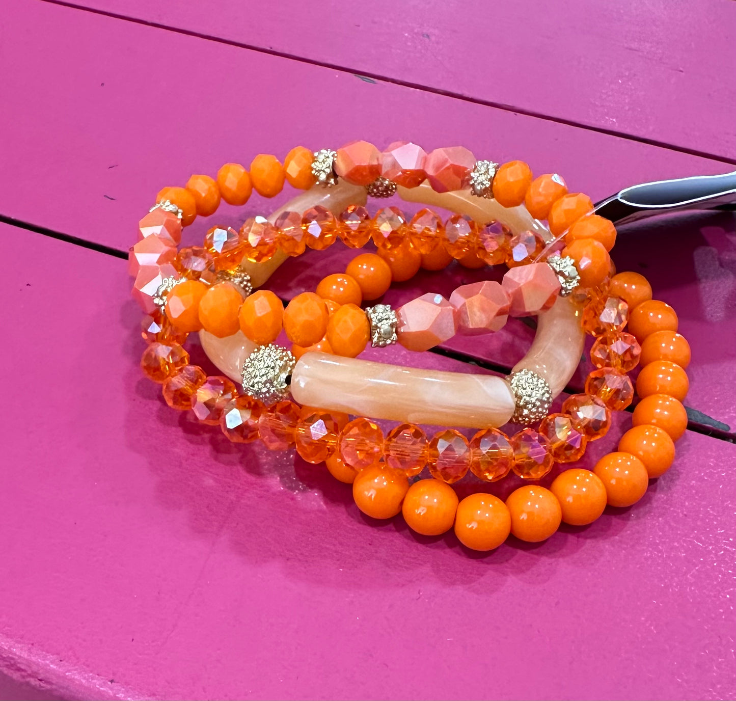 Orange Beaded Stackable Bracelets