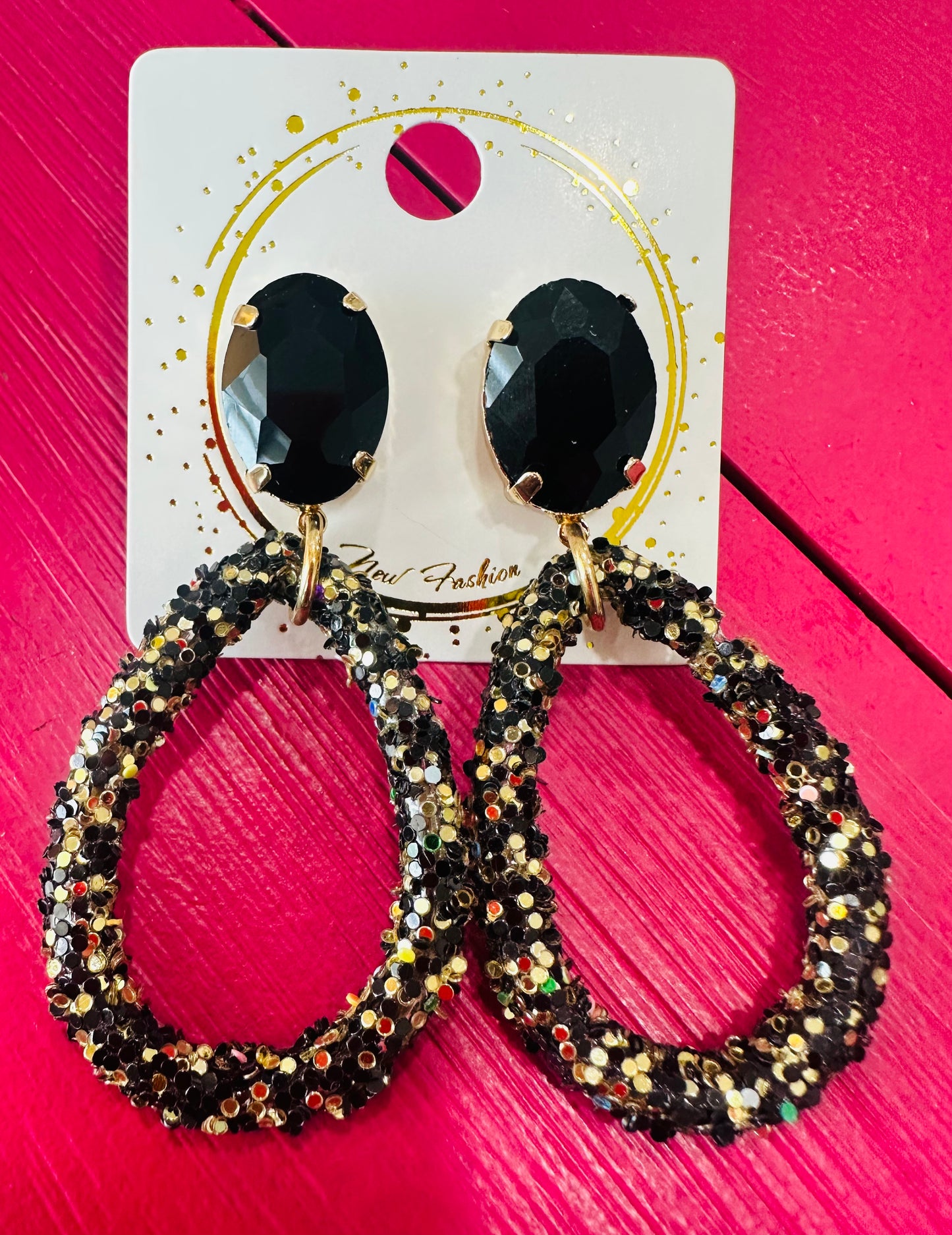 Black and Gold Rhinestone Earrings