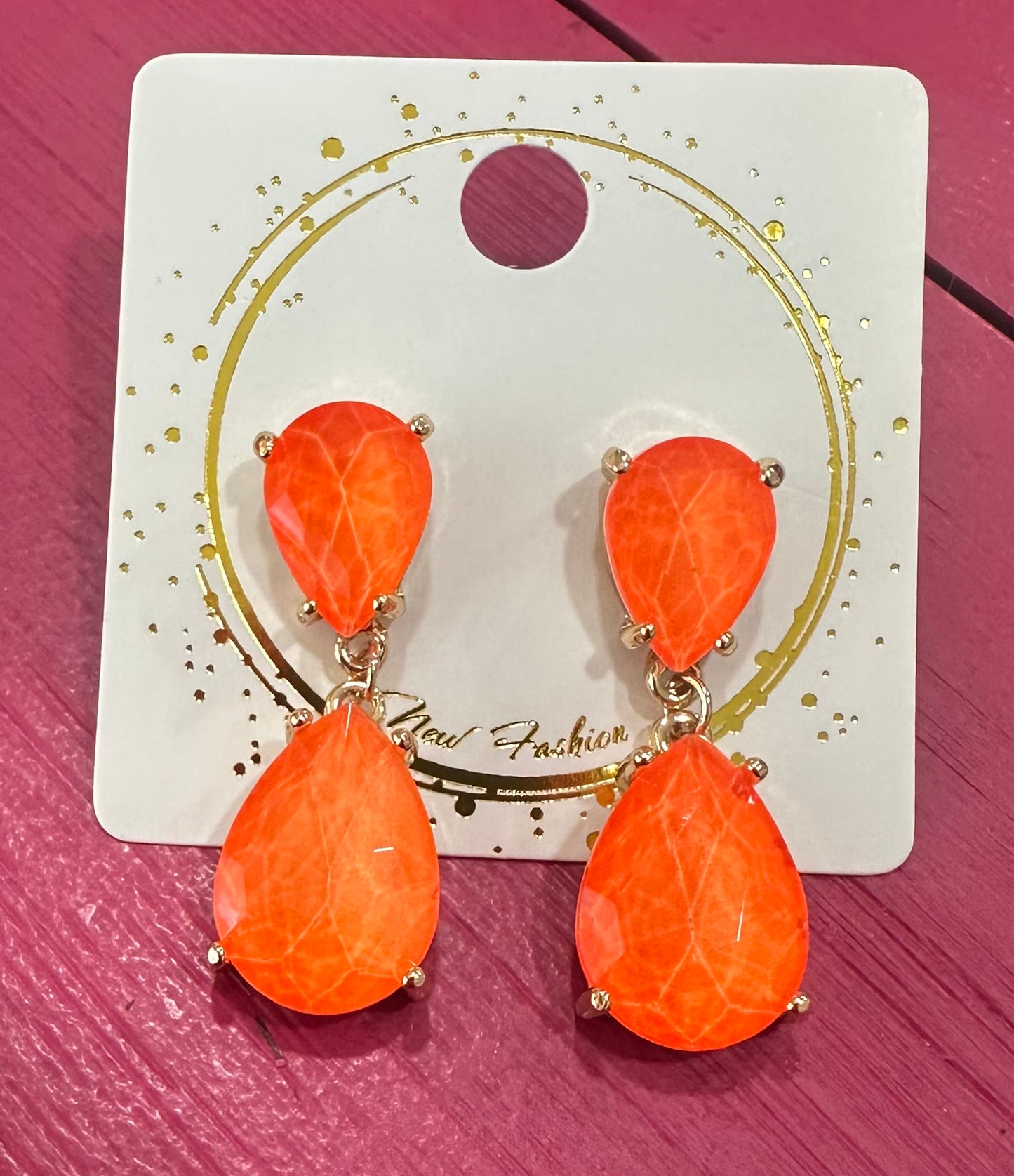 Neon Orange Tear Drop Earrings