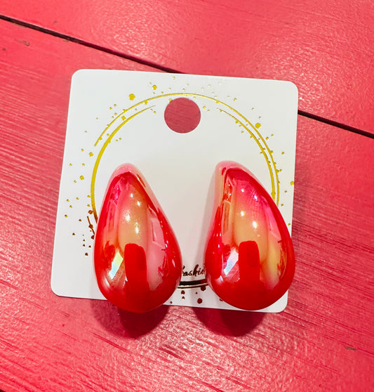 Red iridescent Tear Drop Earrings