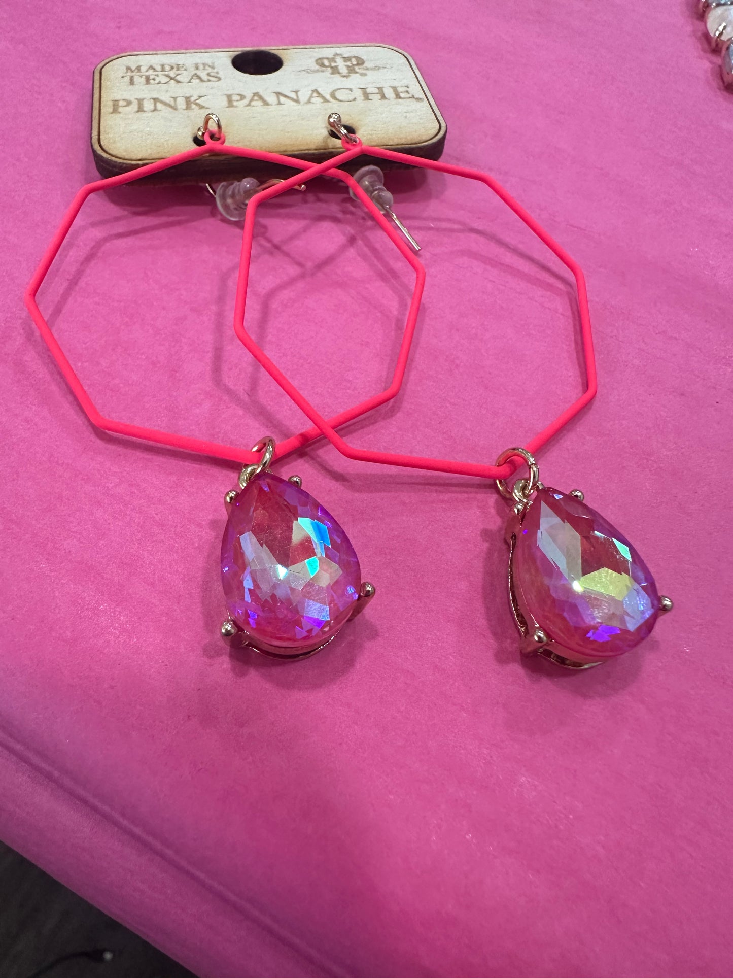 Neon Pink Iridescent Earrings